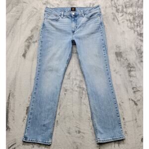 Lee Jeans Womens 16 Blue Mid Rise Straight Leg Regular Fit Stretch Denim Casual